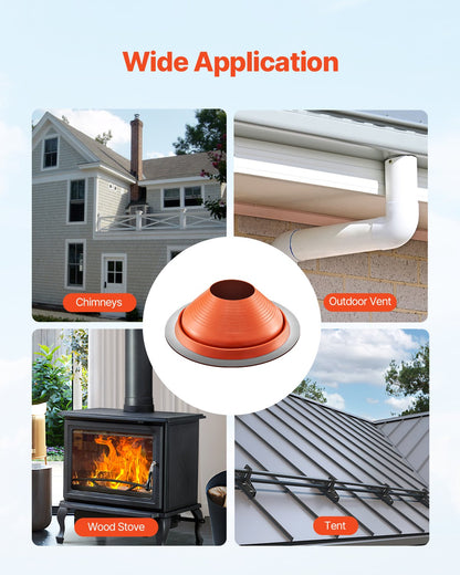 Takrörsskyddsstöd, passar rör med ytterdiameter 25-48 cm, flexibelt silikontakjack för rörskydd, hög temperatur -34°C till 230°C, hållbar rund röd metallbas, för skorsten, vedspis och utomhusventilationsrör