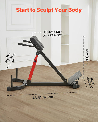 Romersk stol Hyperextensionbänk, 145 kg justerbar förlängningsmaskin, multifunktionell träningsutrustning för sätesmuskler, hamstringsmuskler, ländrygg och magträning, fitnessviktbänk för hemmagym