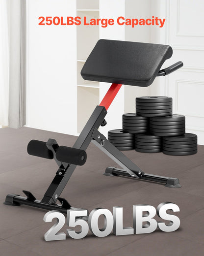 Romersk stol Hyperextensionbänk, 112 kg justerbar och hopfällbar förlängningsmaskin, multifunktionell träningsutrustning för sätes-, hamstring-, rygg- och magträning, fitnessviktbänk för hemmagym