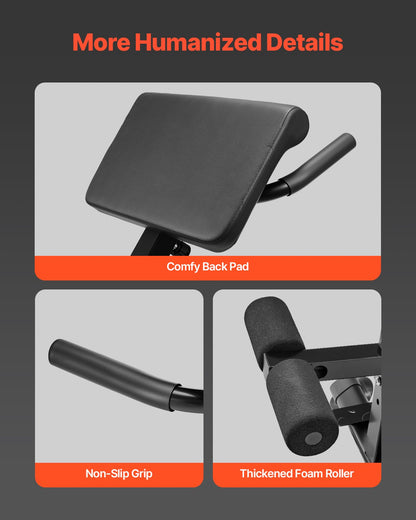 Romersk stol Hyperextensionbänk, 112 kg justerbar och hopfällbar förlängningsmaskin, multifunktionell träningsutrustning för sätes-, hamstring-, rygg- och magträning, fitnessviktbänk för hemmagym