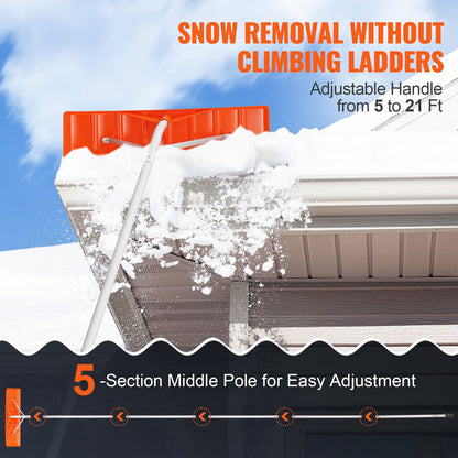 Snow Roof Rake, 63.5 cm Plastic Blade Snow Removal Tool, 640.1 cm Reach Aluminium Handle, Superior Roof Shovel with Anti-Slip Handle Grip, Easy to Setup & Use for House Roof, Car Snow, Wet Leaves