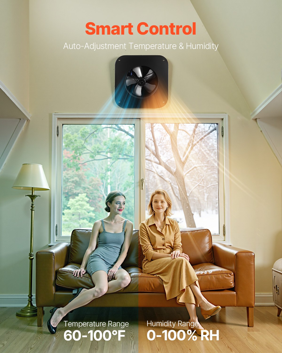 Takfläkt för vindsutrymme, 50W smart solcellsfläkt för takventilation med termostat, fjärrkontroll, 3000 CFM luftflöde, inbyggd röksensor med autostopp för kylning och avfuktning