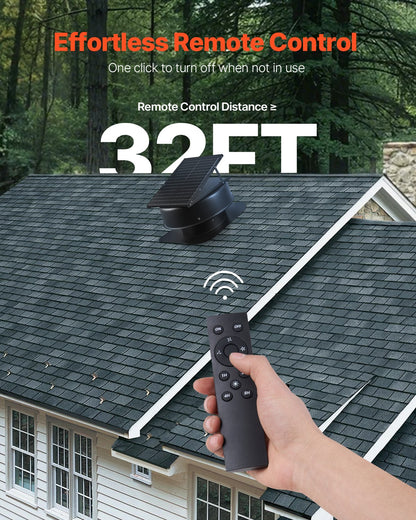 Takfläkt för vindsutrymme, 50W smart solcellsfläkt för takventilation med termostat, fjärrkontroll, 3000 CFM luftflöde, inbyggd röksensor med autostopp för kylning och avfuktning