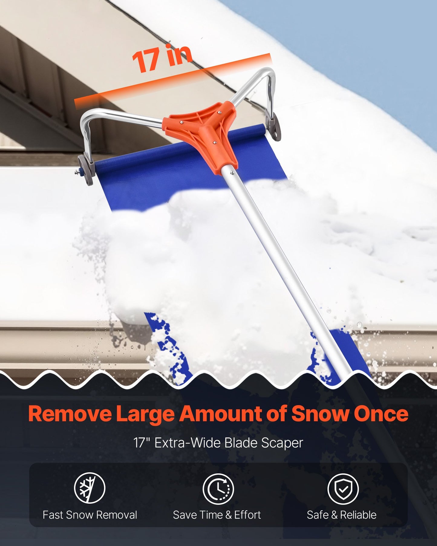 Snow Roof Rake, 27cm Aluminum Blade, 1.25-5.24 m Adjustable Roof Snow Scraper with Wheels & Slide, Lightweight Snows Removal Tool for House Rooftop Leaves Debris Clearing