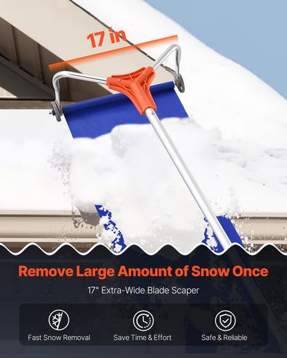 Snow Roof Rake, 27cm Aluminum Blade, 1.25-5.24 m Adjustable Roof Snow Scraper with Wheels & Slide, Lightweight Snows Removal Tool for House Rooftop Leaves Debris Clearing