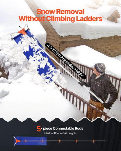 Snow Roof Rake, 27cm Aluminum Blade, 1.25-5.24 m Adjustable Roof Snow Scraper with Wheels & Slide, Lightweight Snows Removal Tool for House Rooftop Leaves Debris Clearing