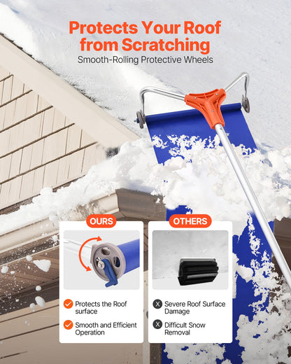 Snow Roof Rake, 27cm Aluminum Blade, 1.25-5.24 m Adjustable Roof Snow Scraper with Wheels & Slide, Lightweight Snows Removal Tool for House Rooftop Leaves Debris Clearing