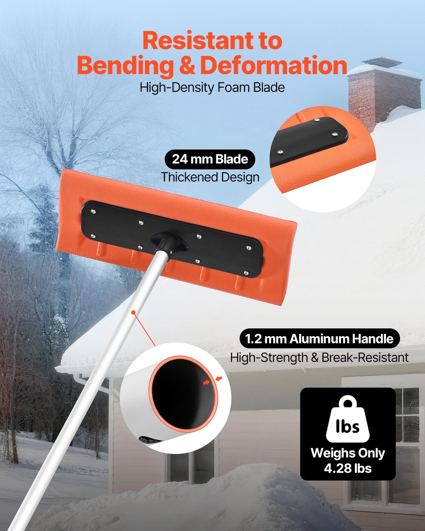 Snow Roof Rake, 45cm Foam Blade, 2.25-5.62 m Adjustable Roof Snow Scraper, Extension Tubes & Non-Slip Handle, Lightweight Snows Removal Tool for House Leaves Debris Clearing