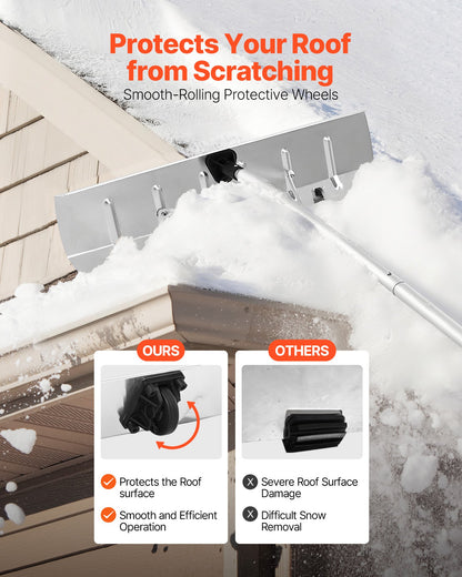 Snow Roof Rake, 66 cm Aluminum Blade, 2.3-6 m Adjustable Roof Snow Scraper with Wheels, Anti-Slip Handle Snows Removal Tool, Lightweight House Rooftop Rake for Leaves Debris Removal