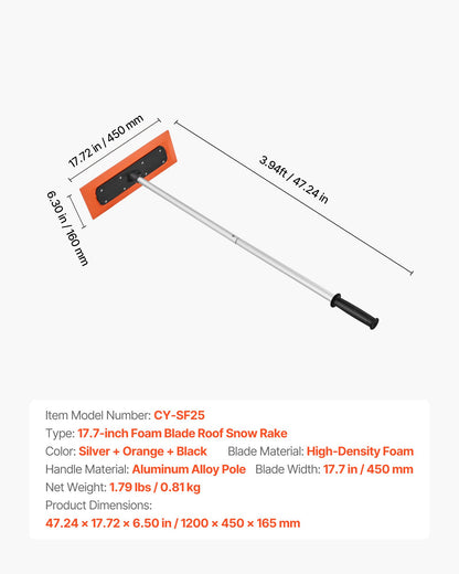 Snötakskrapa, 1,2 m lång snöskrapa för biltak, 45 cm skumblad för repor, halkfritt handtag, lätt snöborttagningsverktyg för bilgaragetak, lövborttagning och skräpborttagning