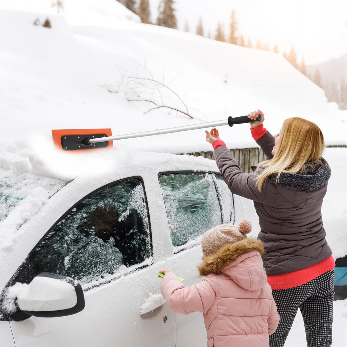 Snötakskrapa, 1,2 m lång snöskrapa för biltak, 45 cm skumblad för repor, halkfritt handtag, lätt snöborttagningsverktyg för bilgaragetak, lövborttagning och skräpborttagning