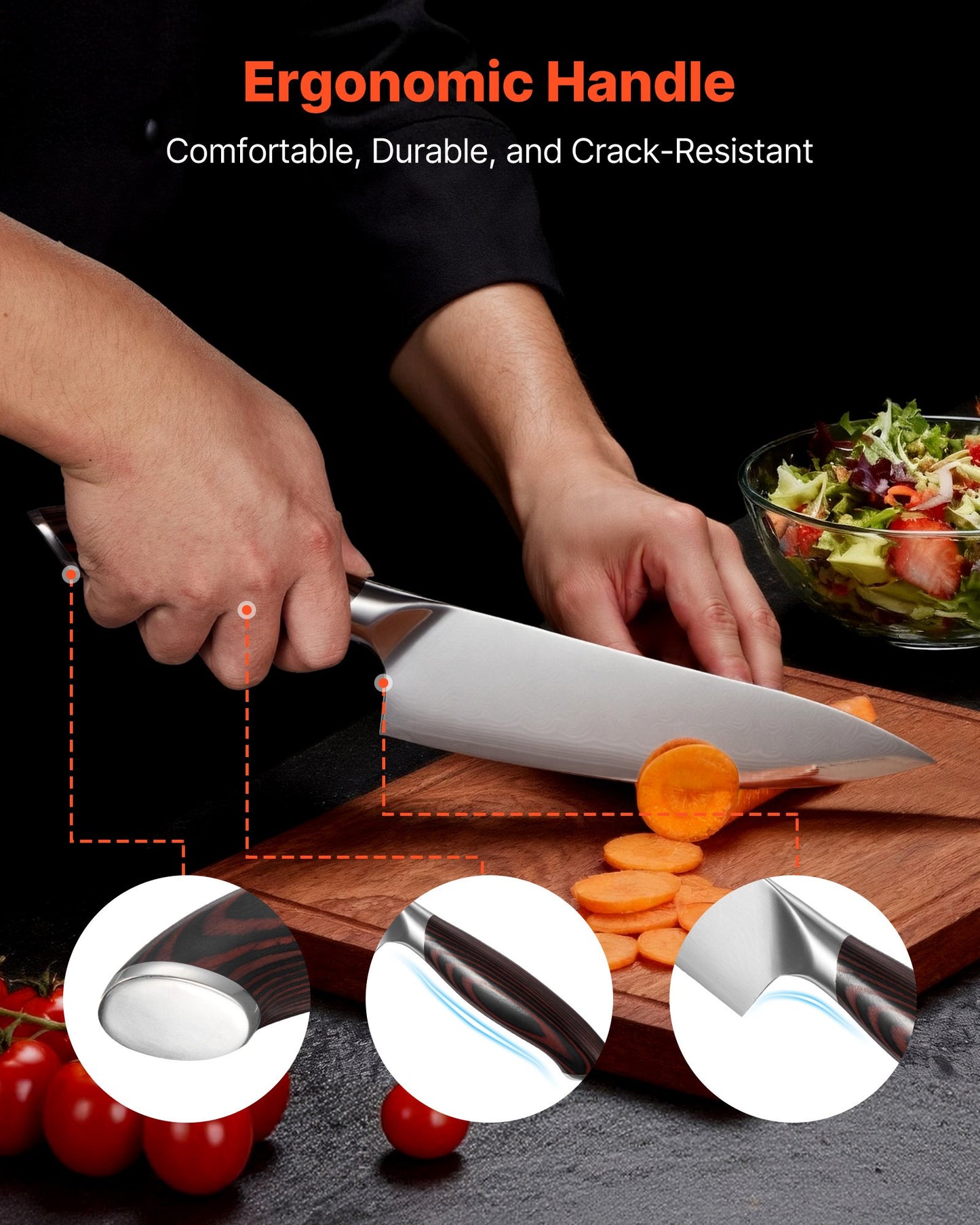 Kitchen Knife Set, 5 Piece High Carbon Stainless Steel Sharp Knife Set, Durable and Rust-Resistant, Professional Kitchen Cutlery with Ergonomic Crack-Resistant Handle, for Precise Cutting
