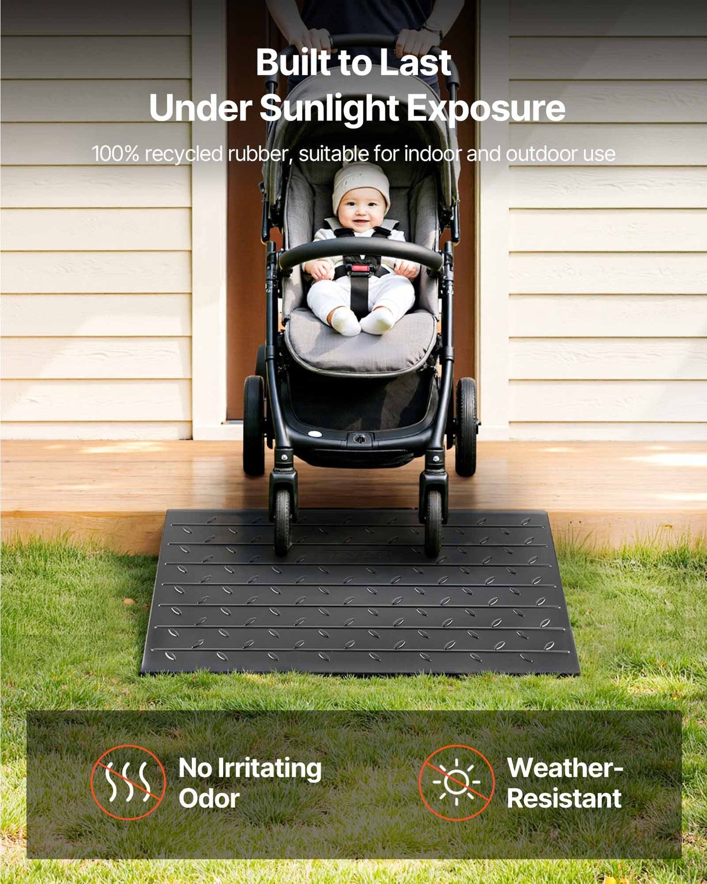 Rubber Threshold Ramp, 4\" Rise Threshold Ramp Doorway, 3 Channels Cord Cover Rubber Solid Threshold Ramp, Rubber Angled Entry Rated 2200 Lbs Load Capacity for Wheelchair and Scooter