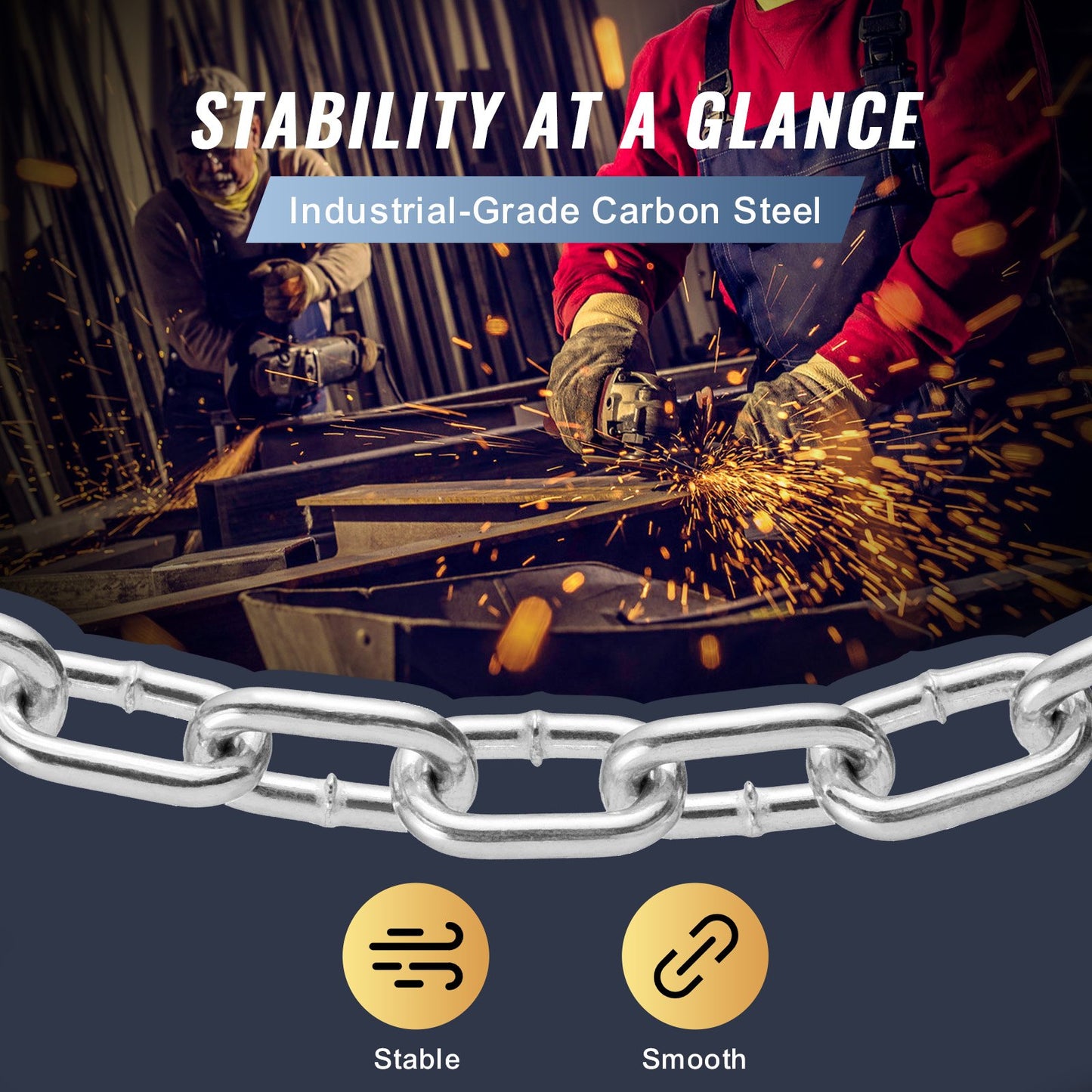 Proof Spiralkedja, 5/16" x 6', 1980 lbs säker arbetsbelastning, förzinkad, testad, provad, spiralkedja med två snabblänkar, galvaniserad kolstålslänkkedja för bogsering, upphängning, camping, husdjursbogsering