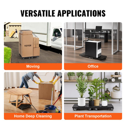 Furniture Dolly, 226.8 kg Capacity Each Count, Furniture Mover with Wheels, Portable Moving Rollers 4 Wheels Heavy Duty, Small Flat Dolly Cart with Interlocking for Heavy Furniture, 2 Pack, Black