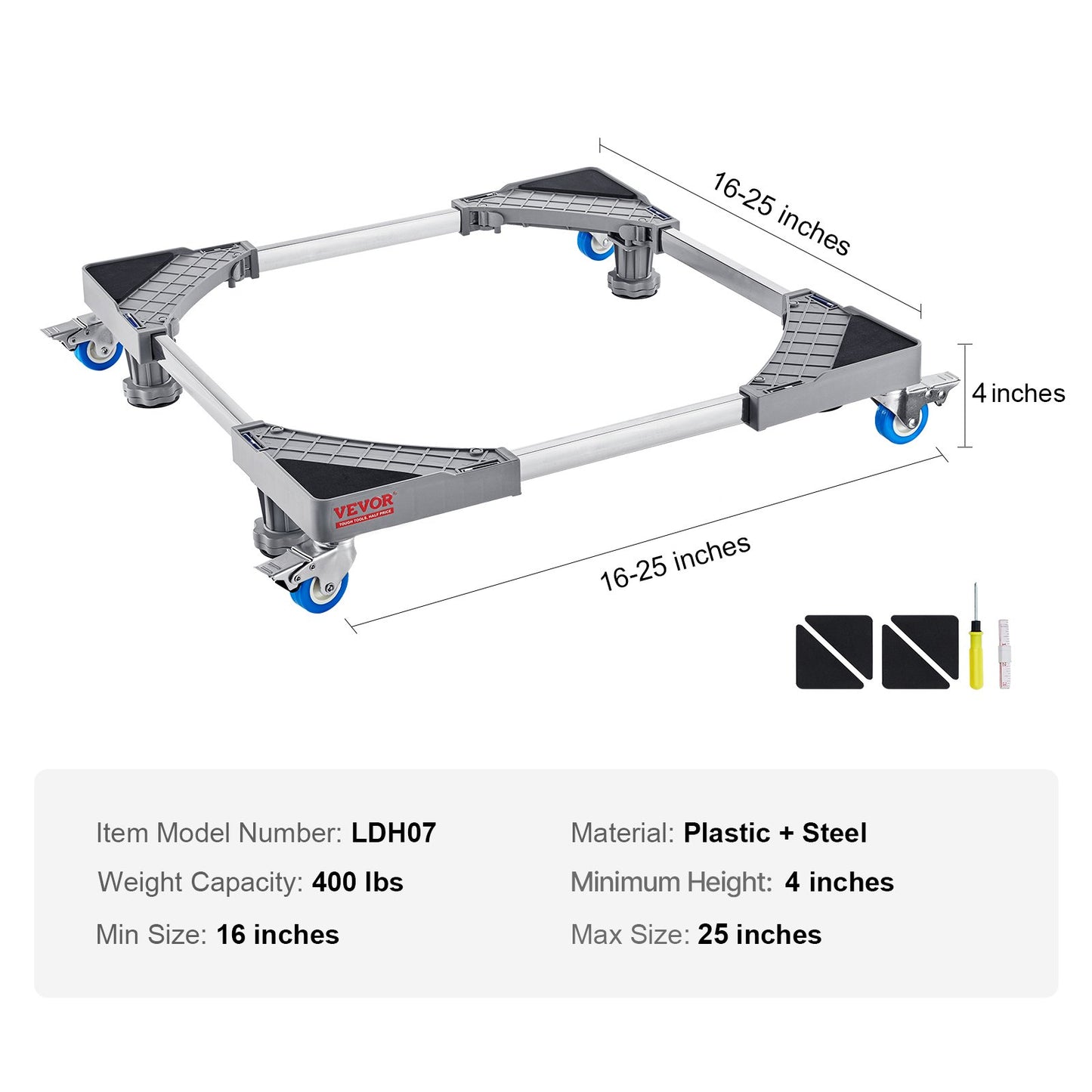 Mini Fridge Stand, 181.4 kg Load, 4 Strong Feet, 4 Locking Swivel Wheels, Washer and Dryer Pedestal, Multi-Functional Adjustable Base for Washing Machine, and Refrigerator, Universal Mobile Base