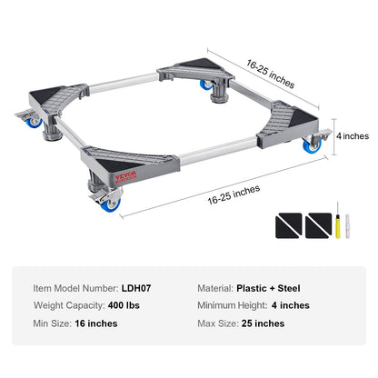 Mini Fridge Stand, 181.4 kg Load, 4 Strong Feet, 4 Locking Swivel Wheels, Washer and Dryer Pedestal, Multi-Functional Adjustable Base for Washing Machine, and Refrigerator, Universal Mobile Base