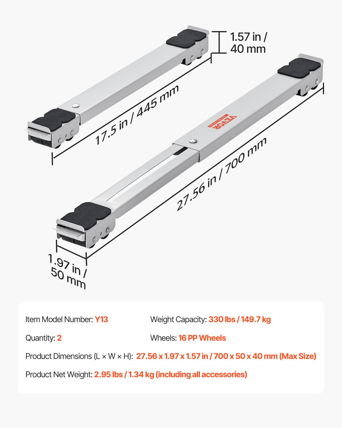 Heavy Duty Furniture Appliances Rollers, 299.4 kg Total Load, Extendable Appliance Rollers Mobile Washing Machine Base, Fridge Stand Dolly Movers for Refrigerators, Dryers, Dishwashers, White