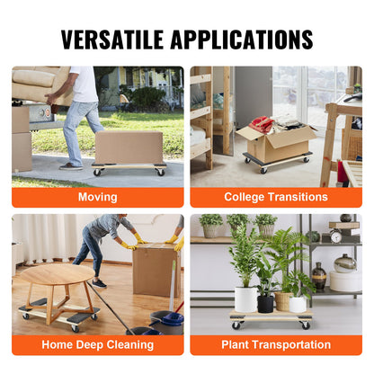 Furniture Dolly, 1000 lbs Load Capacity, 18" x 30", 4 x 3" PP Swivel Casters, Heavy Duty Hardwood Furniture Moving Dolly, Mover's Dolly, Moving Cart with Wheels for Heavy Furniture Home Cleaning
