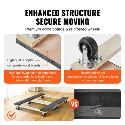 Möbelvagn, 1000 lbs stycklastkapacitet, 2-pack, 18" x 30", 8 x 3" PP-svänghjul, kraftig flyttvagn för trämöbler, flyttvagn, flyttvagn med hjul för tunga möbler
