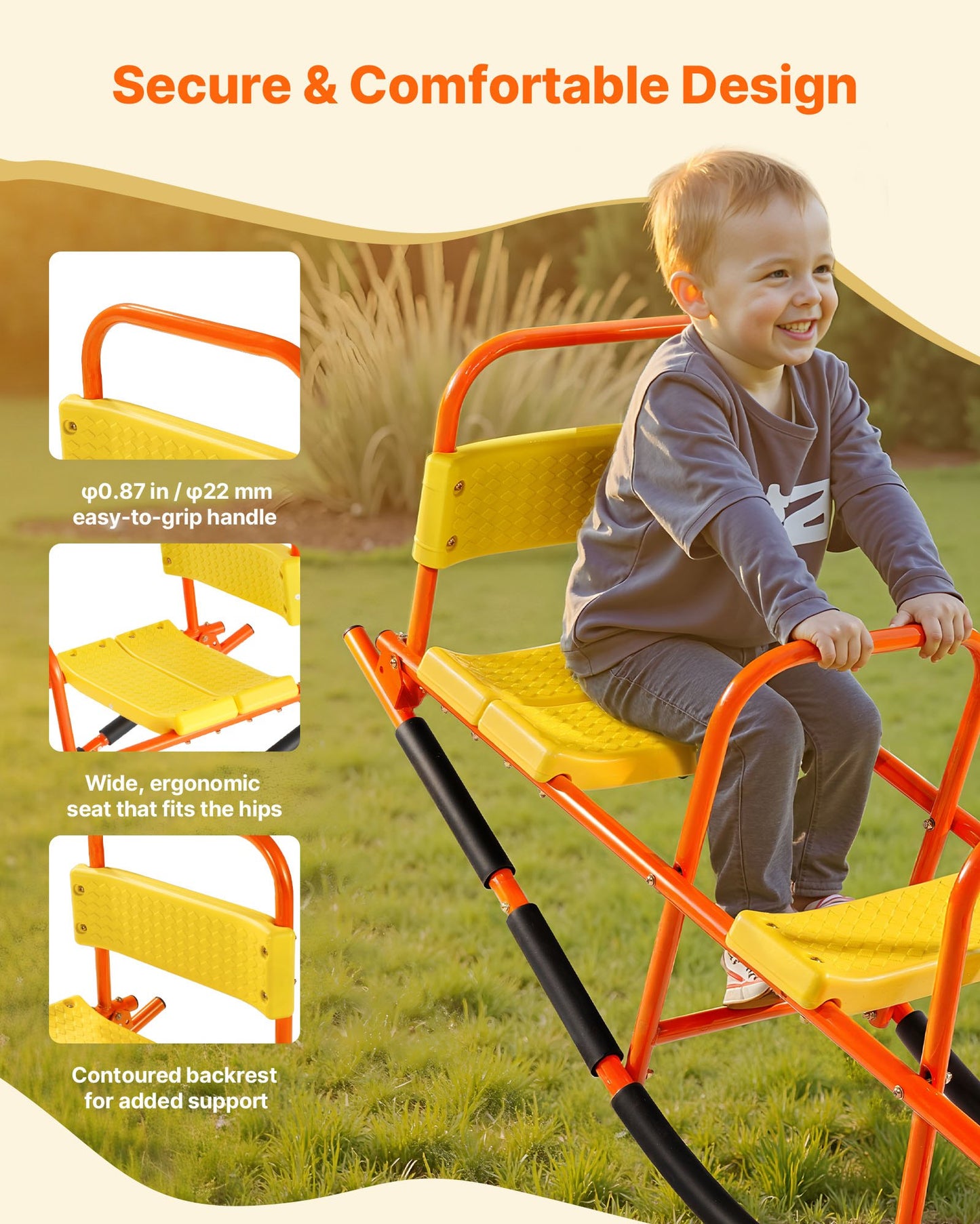 Kids Seesaw, 90 kg Load Capacity, Metal Rocking Teeter Totter with Handles, Toddler Seesaw for Children Aged 3+, Kids Outdoor Playground Equipment for Lawn, Backyard, Playground, 2 Seats