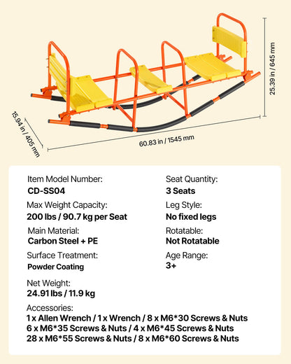 Kids Seesaw, 90 kg Load Capacity, Metal Rocking Teeter Totter with Handles, Toddler Seesaw for Children Aged 3+, Kids Outdoor Playground Equipment for Lawn, Backyard, Playground, 2 Seats