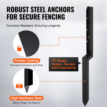 Reparationssats för ankare till staketstolpar, 2-pack med innerdiameter 2 x 2 tum, kraftiga stödpinnar i stål för staketstolpar, jordspett för ankare för reparation av lutande, trasig trästolpe