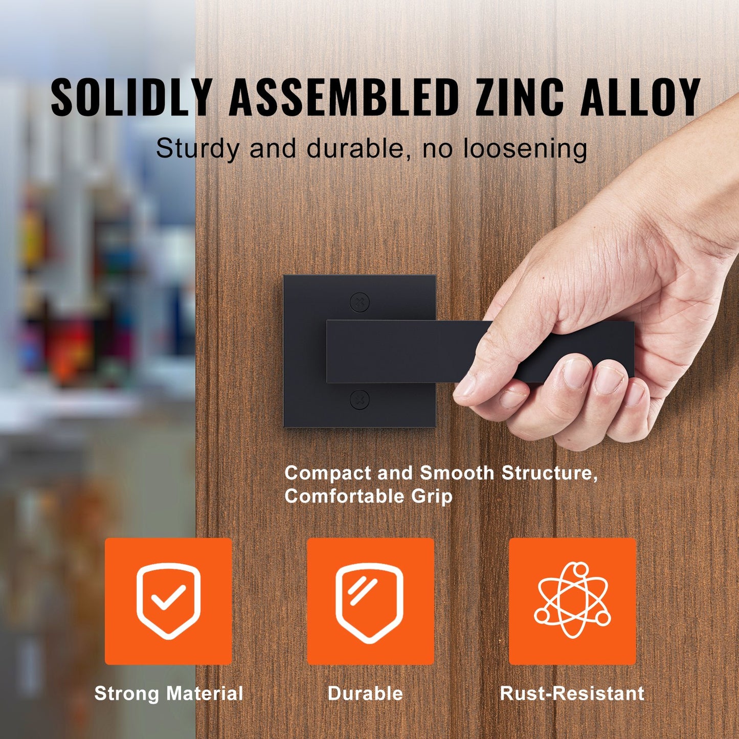 Dummy Door Lever, 2 PCS Non-Turning Single Side Push/Pull Handle, Contemporary Square Door Lever Set, Reversible for Right and Left Sided Doors,For Pantry, Closet, and French Doors, Matte Black