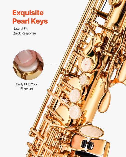 Alto Saxophone, E Flat, Brass Saxophone Beginner Kit with Carrying Case, Mouthpiece, Straps, Cleaning Cloth Rod, Gloves, Grease, Neck Strap, 23 Keys Alto Sax Kit, for Beginners Students, Gold