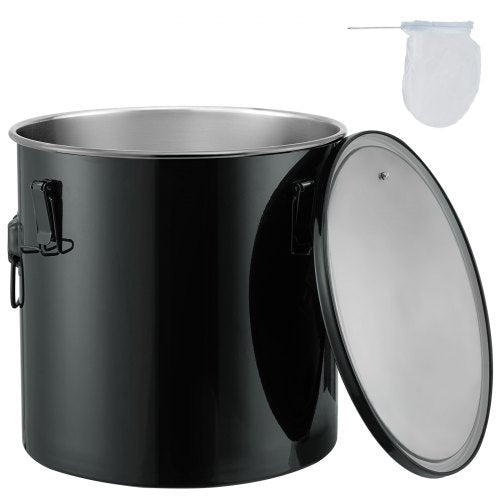 Fryer Grease Bucket, 10 Gal Oil Disposal Caddy Stainless Steel Fryer Oil Bucket Rust-Proof Coating, Oil Transport Container with Lid, Lock Clips, Filter Bag for Hot Cooking Oil Filtering, Black