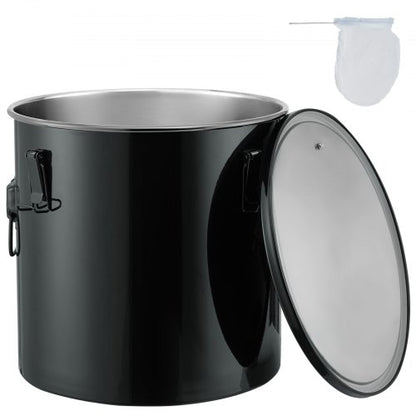 Fryer Grease Bucket, 8 Gal Oil Disposal Caddy Stainless Steel Fryer Oil Bucket Rust-Proof Coating, Oil Transport Container with Lid, Lock Clips, Filter Bag for Hot Cooking Oil Filtering, Black