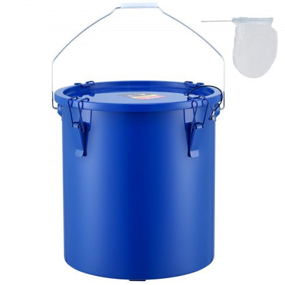 Fryer Grease Bucket, 22.7L Oil Disposal Caddy Carbon Steel Fryer Oil Bucket with Rust-Proof Coating, Oil Transport Container with Lid, Lock Clips, Filter Bag for Hot Cooking Oil Filtering, Blue