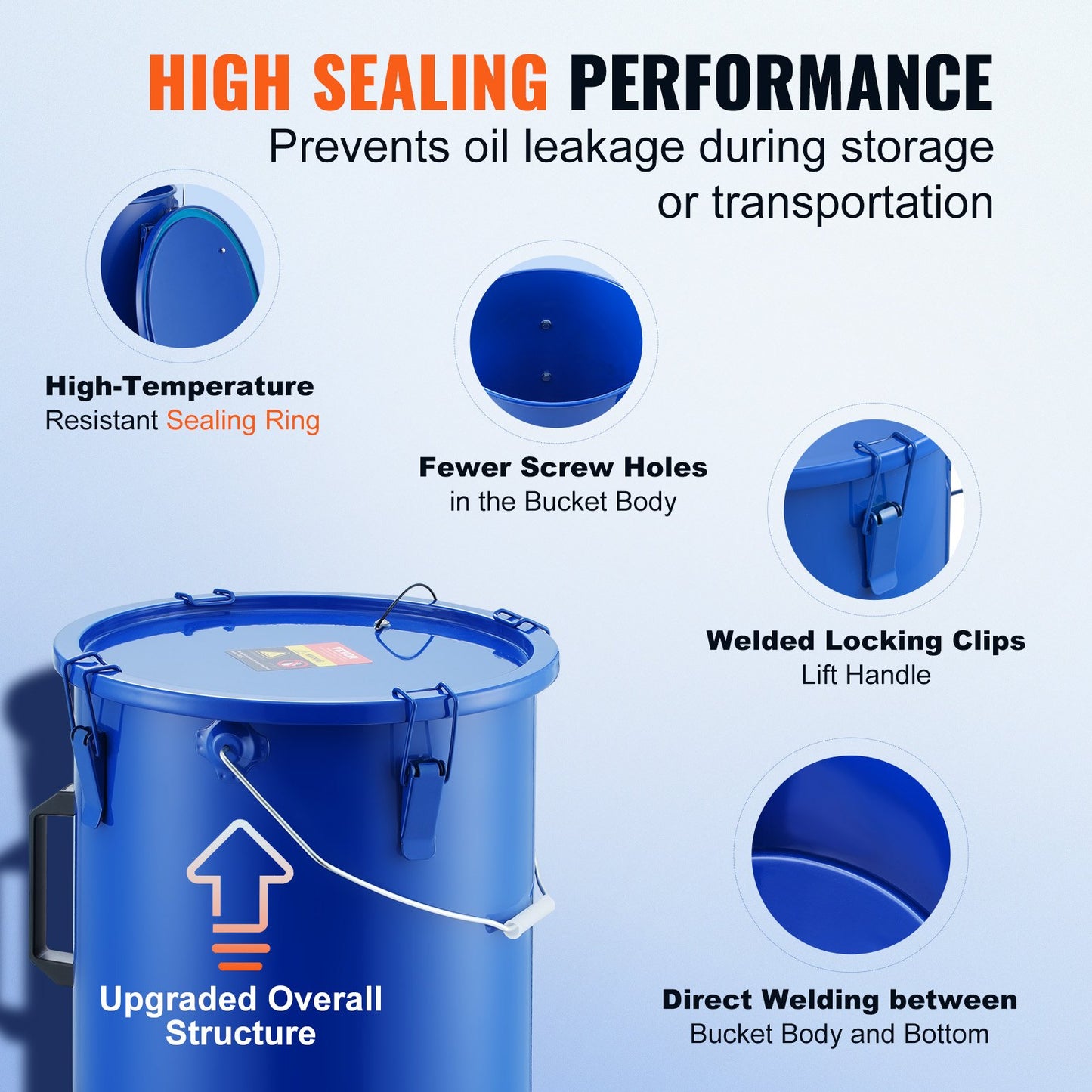 Fryer Grease Bucket, 22.7L Oil Disposal Caddy Carbon Steel Fryer Oil Bucket with Rust-Proof Coating, Oil Transport Container with Lid, Lock Clips, Filter Bag for Hot Cooking Oil Filtering, Blue