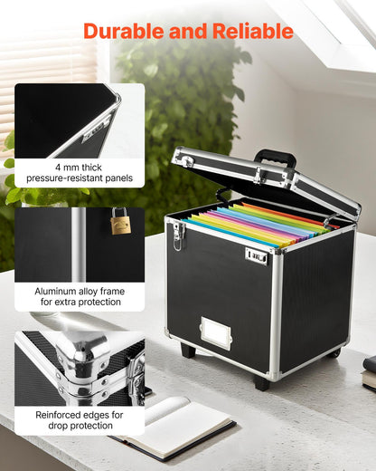 Bärbar arkivlåda, 395 x 320 x 380 mm invändig bröststorlek, låsbar mobil affärsväska med teleskophandtag, handdragbar arkivlåda för kontor, hem, kontor, sjukhus, banker