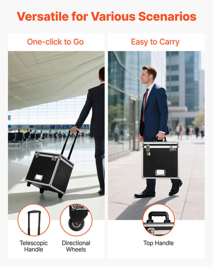 Bärbar arkivlåda, 395 x 320 x 380 mm invändig bröststorlek, låsbar mobil affärsväska med teleskophandtag, handdragbar arkivlåda för kontor, hem, kontor, sjukhus, banker