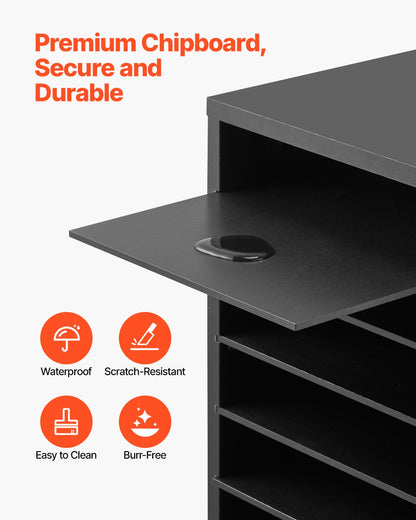 Litteraturorganisatör, 27 fack kontorsbrevlåda med avtagbara hyllor, träbrevlåda sorterare spånskiva kontor hem klassrum förvaring, filsorterare för filer, dokument, papper, svart