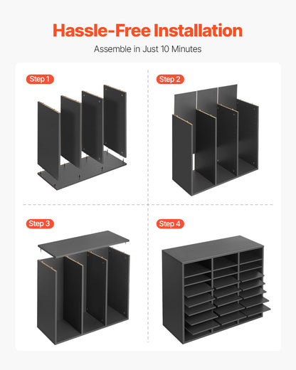 Literature Organizer, 24 Compartments Office Mailbox with Adjustable Shelves, Wooden Mailbox Sorter Medium Density Fiberboard Office Home Classroom Storage for Files, Documents, Papers, Grey