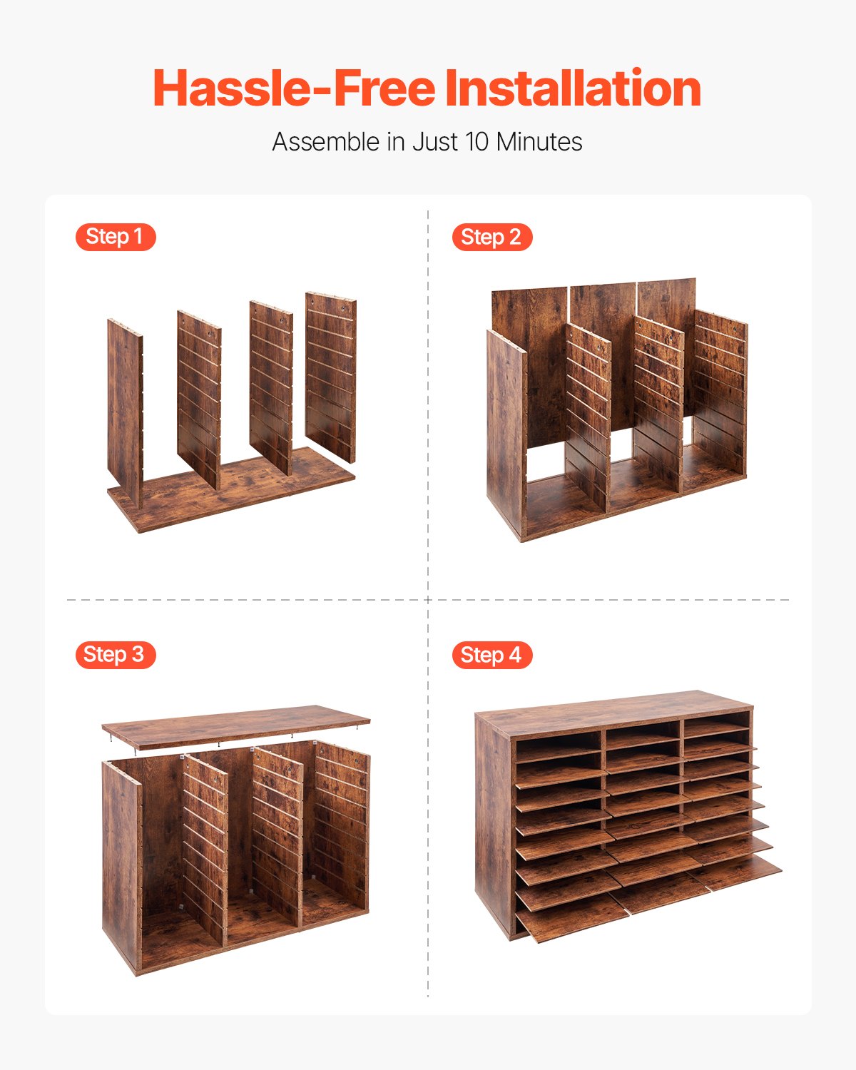 Litteraturorganisatör, 27 fack kontorsbrevlåda med avtagbara hyllor, träbrevlåda sorterare spånskiva kontor hem klassrum förvaring, filsorterare för filer, dokument, papper, mörkbrun