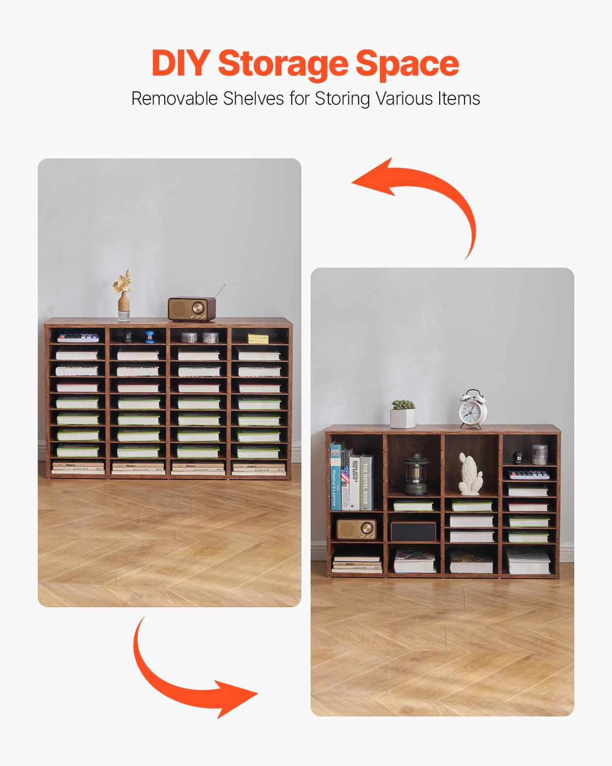 Litteraturorganisatör, 36 fack kontorsbrevlåda med avtagbara hyllor, träbrevlåda sorterare spånskiva kontor hem klassrum förvaring, filsorterare för filer, dokument, papper, mörkbrun