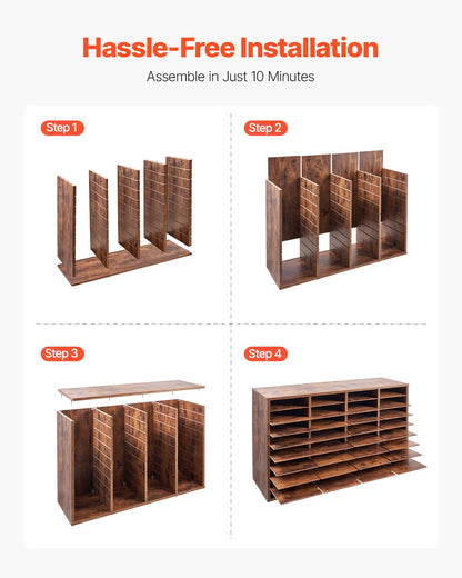 Literature Organizer, 36 Compartments Office Mailbox with Removable Shelves, Wood Mailbox Sorter Particle Board Office Home Classroom Storage, File Sorter for File, Document, Paper, Dark Brown