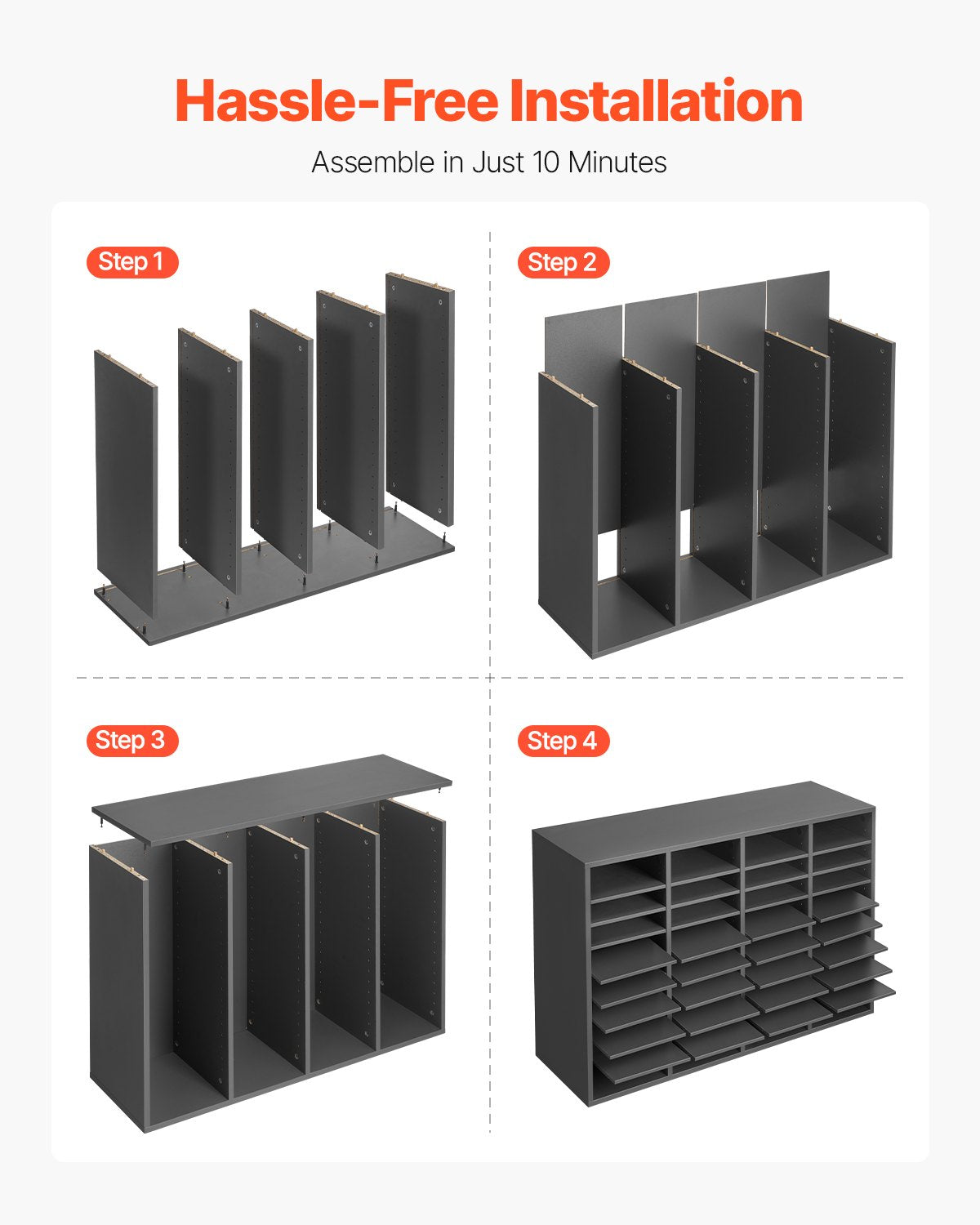 Litteraturorganisatör, 36 fack kontorsbrevlåda med justerbara hyllor, träbrevlåda sorterare med medeldensitetsfiberskiva kontor hem klassrum förvaring för filer, dokument, papper, grå