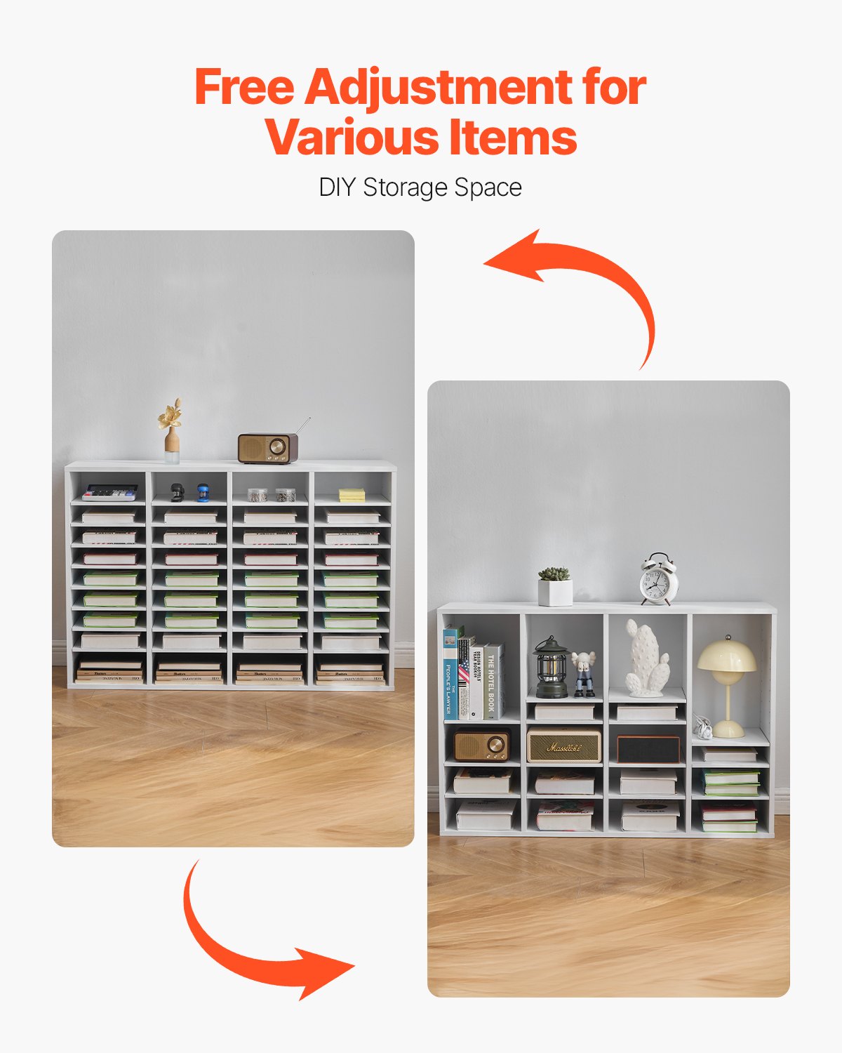 Litteraturorganisatör, 36 fack kontorsbrevlåda med justerbara hyllor, träbrevlåda sorterare med medeldensitetsfiberskiva kontor hem klassrum förvaring för filer, dokument, papper, vit