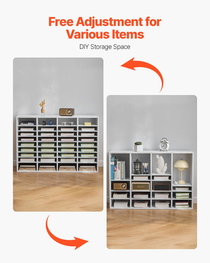 Litteraturorganisatör, 36 fack kontorsbrevlåda med justerbara hyllor, träbrevlåda sorterare med medeldensitetsfiberskiva kontor hem klassrum förvaring för filer, dokument, papper, vit