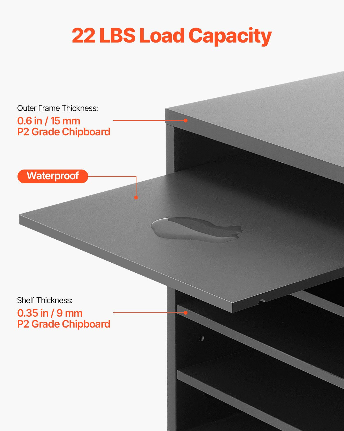 Litteraturorganisatör, kontorsbrevlåda med 5 fack och justerbara hyllor, postlådesorterare i trä, medeltät fiberpapp, kontors- och klassrumsförvaring för filer, dokument, papper, grå