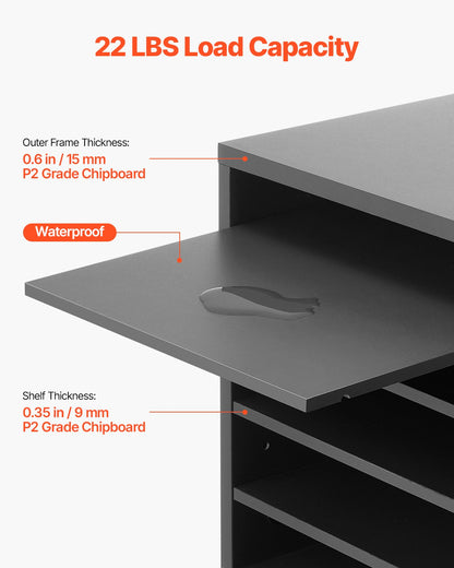 Litteraturorganisatör, kontorsbrevlåda med 5 fack och justerbara hyllor, postlådesorterare i trä, medeltät fiberpapp, kontors- och klassrumsförvaring för filer, dokument, papper, grå