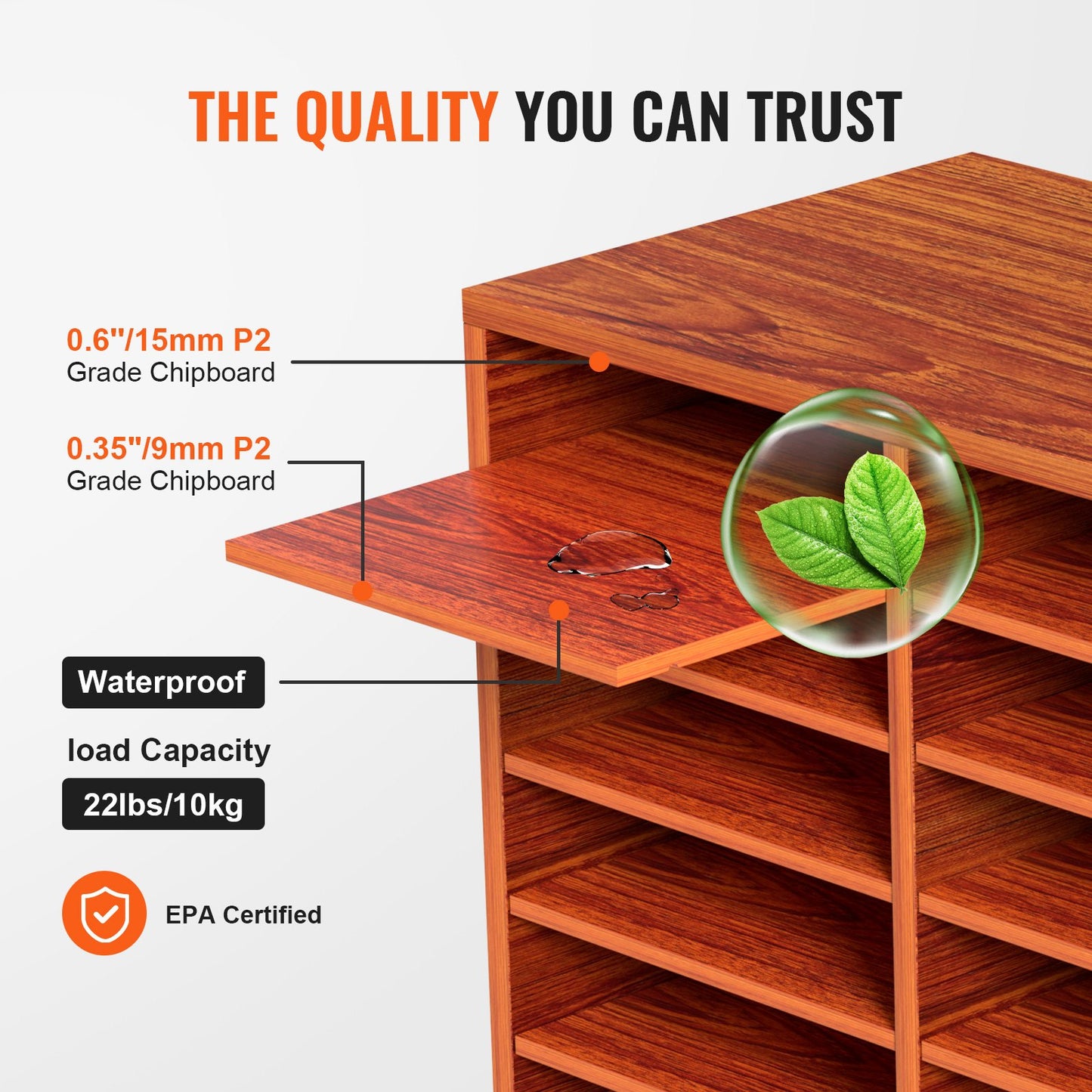 27 fack trälitteraturorganisatör, justerbara hyllor, postcenter av medeltät fiberskiva, förvaring för kontor, hemskola, filer, dokument, papper, tidskrifter, brun