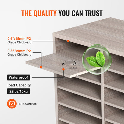 27 Compartments Wood Literature Organizer, Adjustable Shelves, Medium Density Fiberboard Mail Center, Office Home School Storage for Files, Documents, Papers, Magazines, Grey