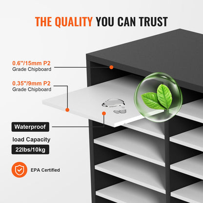 27 fack i trälitteratur, justerbara hyllor, postcentral i medeltät fiberskiva, förvaring för kontor, dokument, papper, tidskrifter, svart+vit