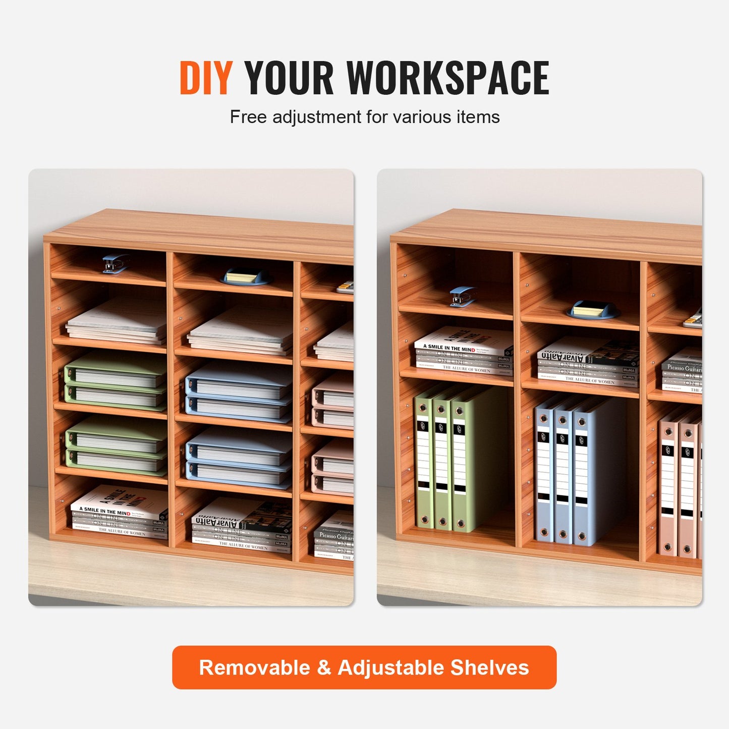 27 Compartments Wood Literature Organizer, Adjustable Shelves, Medium Density Fiberboard Mail Center, Office Home School Storage for Files, Documents, Papers, Magazines, White