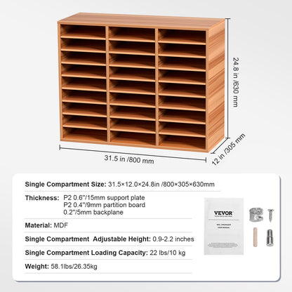 27 Compartments Wood Literature Organizer, Adjustable Shelves, Medium Density Fiberboard Mail Center, Office Home School Storage for Files, Documents, Papers, Magazines, White